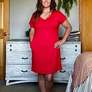 Vibrant Red Short Sleeve t-shirt Dress